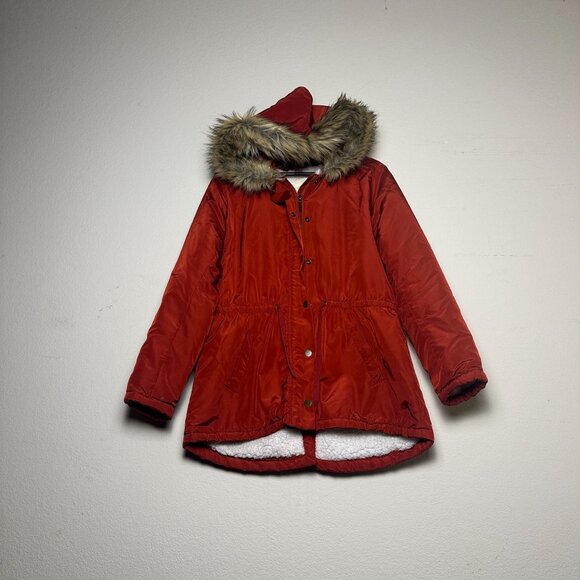 Copper Key Coat Faux Fur Lining Hood Sherpa Lining Jacket Women XL Red Gorp Fall - Picture 1 of 14
